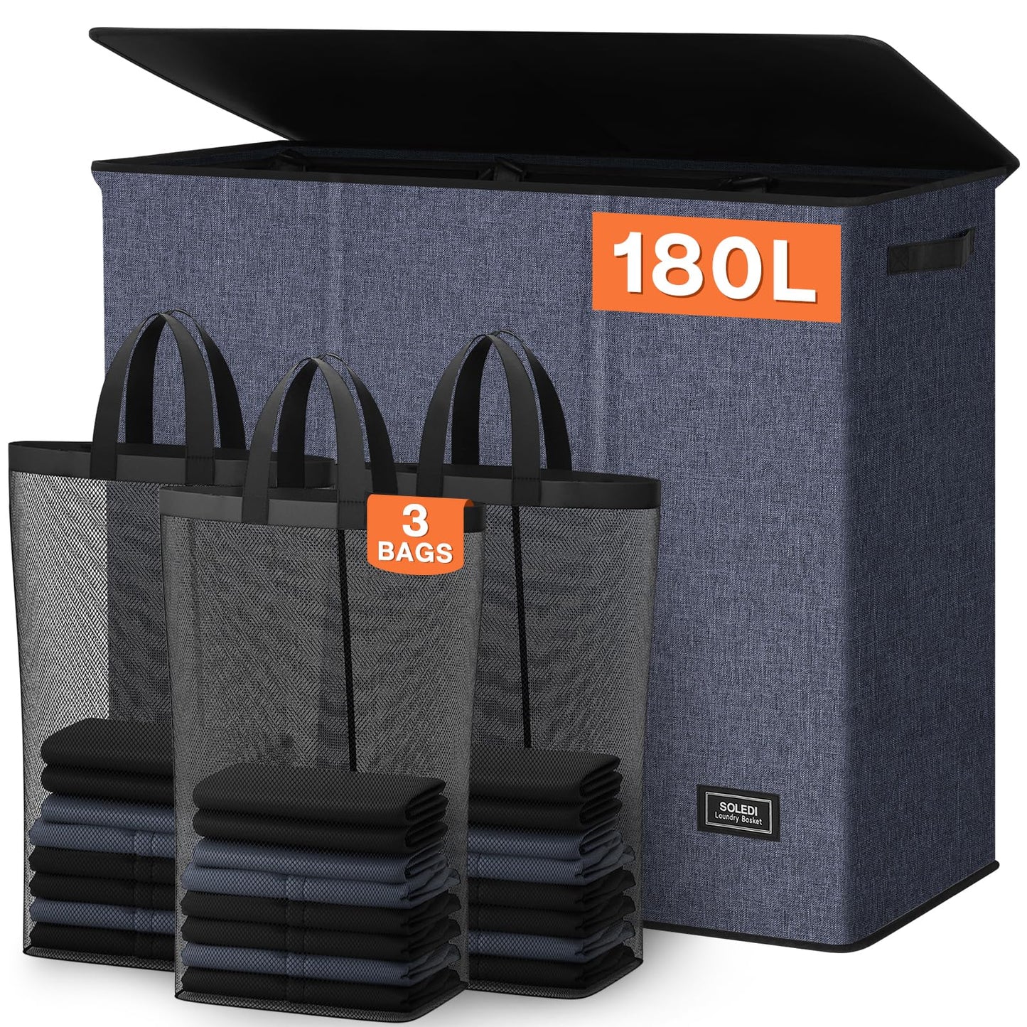 3-Section Large Laundry Hamper with Lid