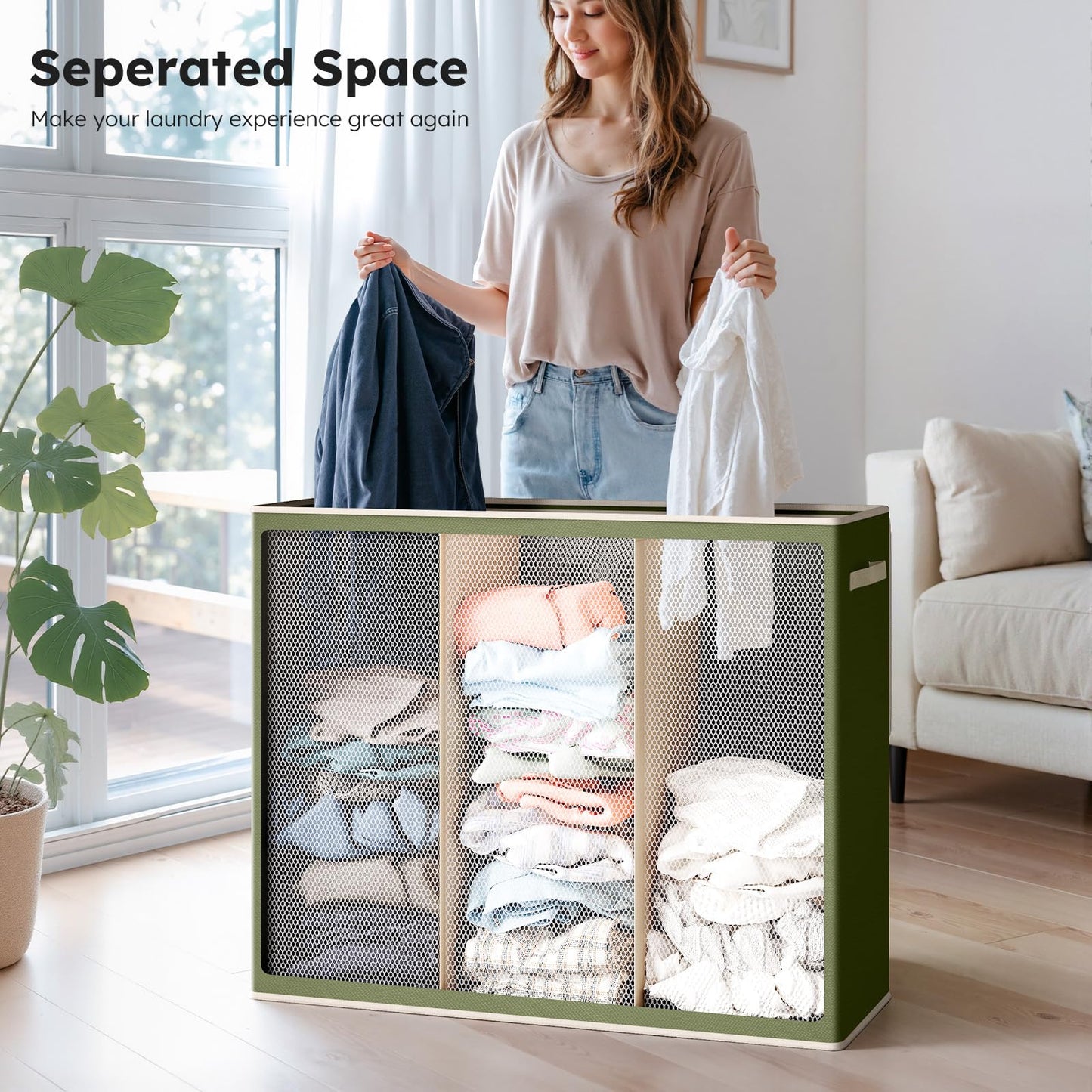 3-Section Large Laundry Hamper with Lid