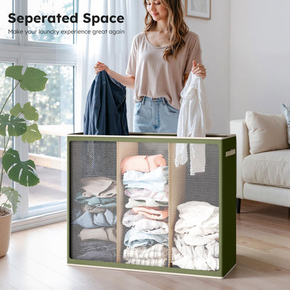 3-Section Large Laundry Hamper with Lid