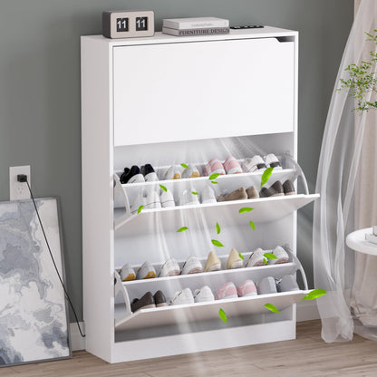 Wooden Shoe Cabinet with Flip Drawers