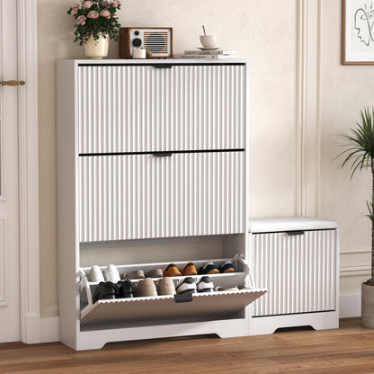 Fluted Shoe Cabinet with Flip Drawers
