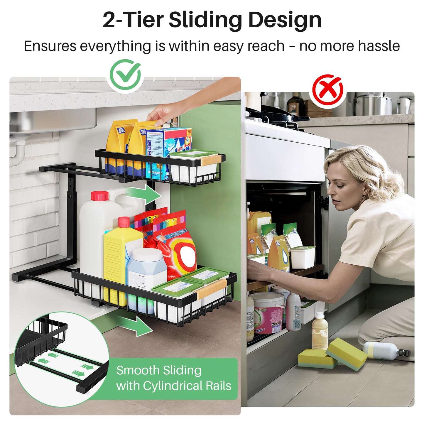 2-Tier Under Sink Organizer with Sliding Drawer