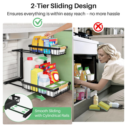 2-Tier Under Sink Organizer with Sliding Drawer