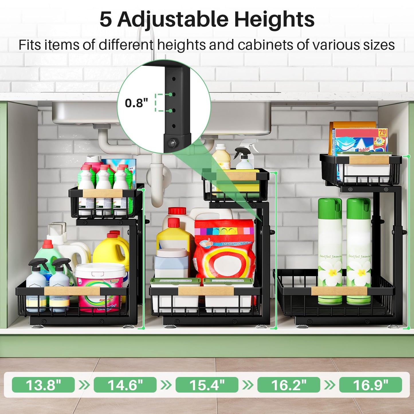 2-Tier Under Sink Organizer with Sliding Drawer