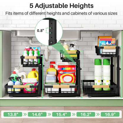 2-Tier Under Sink Organizer with Sliding Drawer