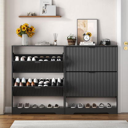 Fluted Shoe Cabinet with Flip Drawers