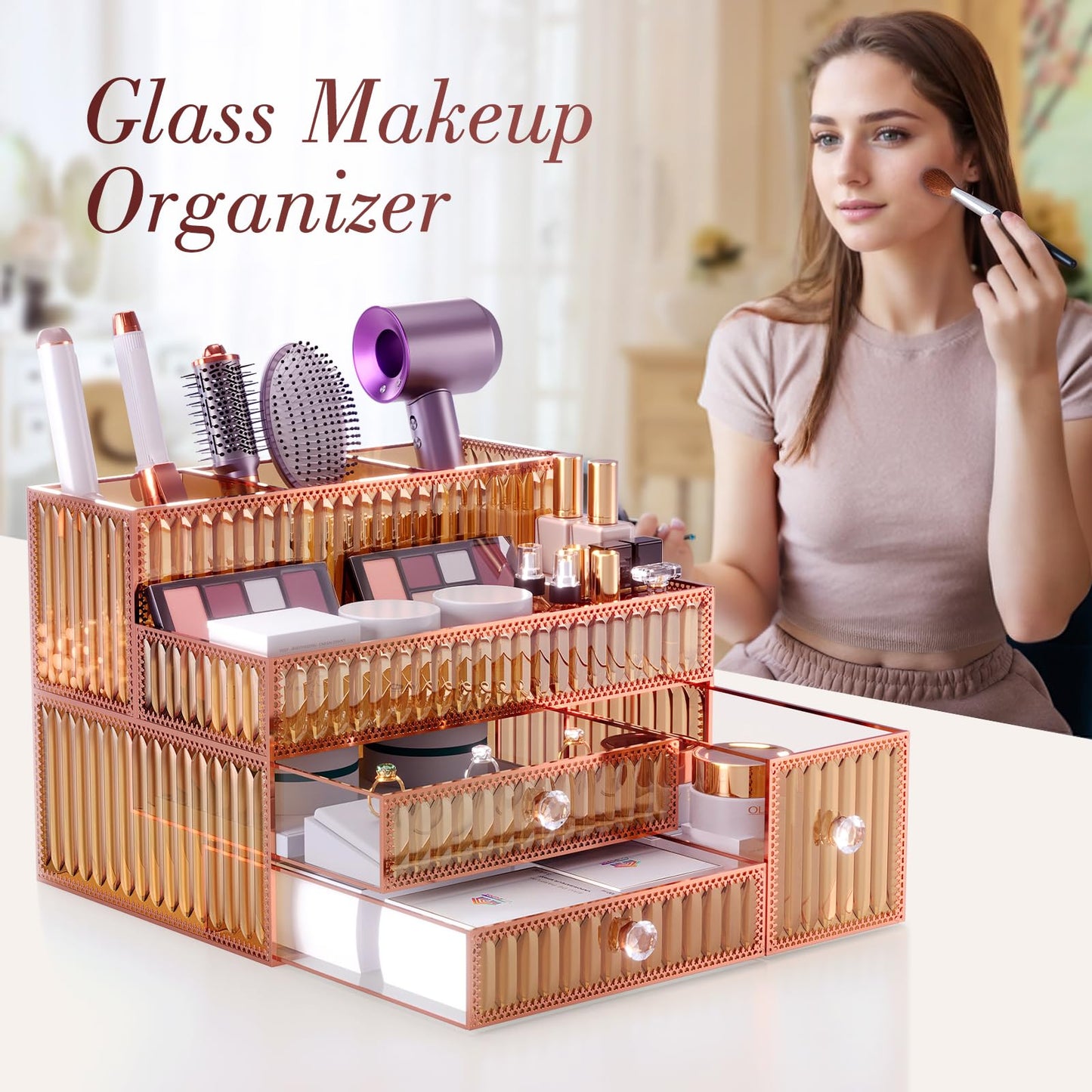 Tempered Glass Cosmetic Organizer for Vanity