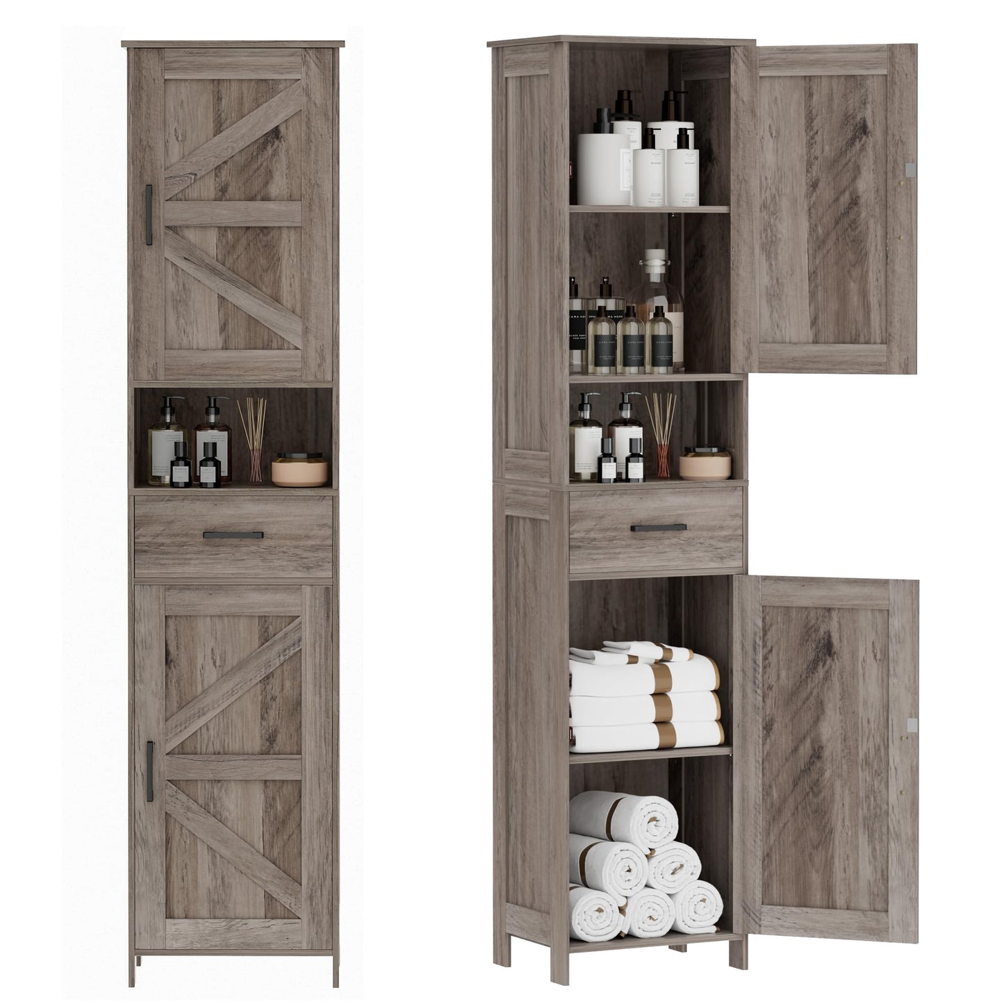 Tall Bathroom Storage Cabinet with Barn Doors