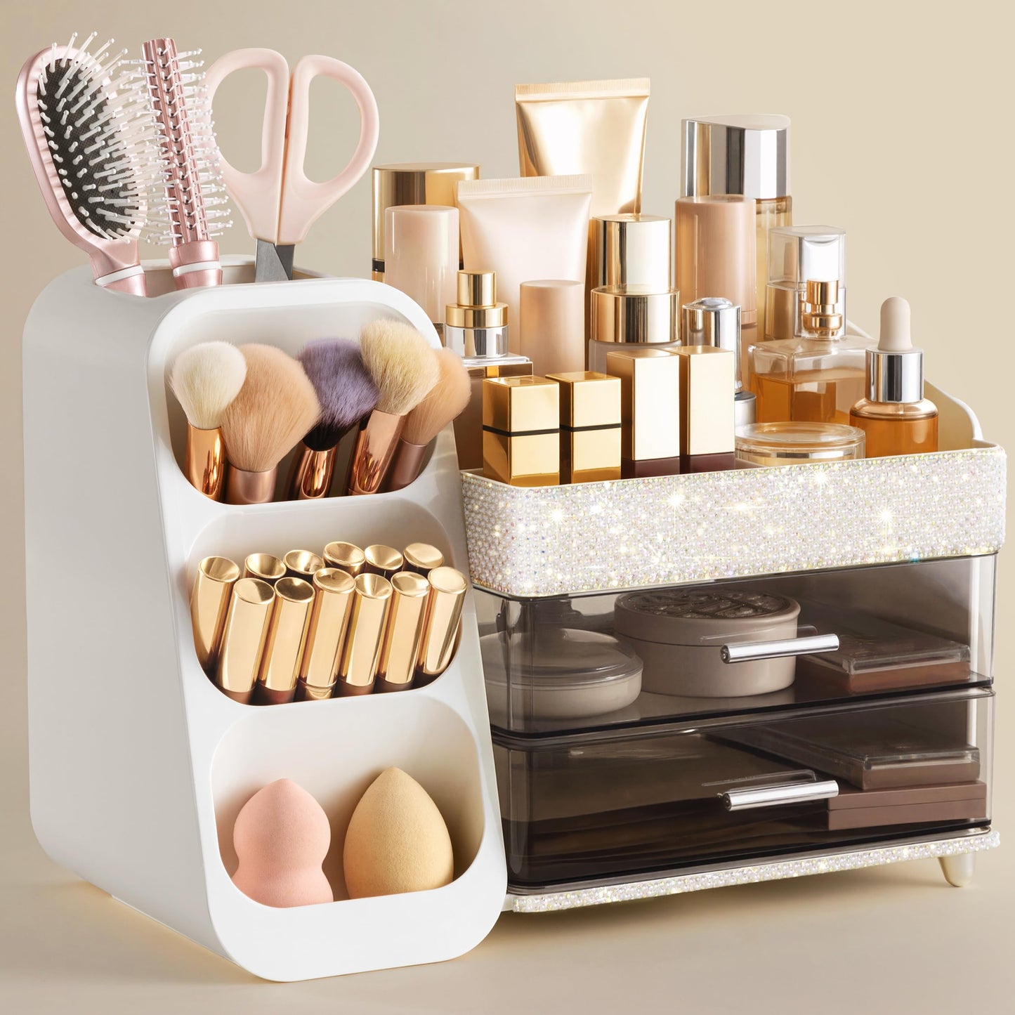 Makeup Organizer with Brush Holder for Vanity