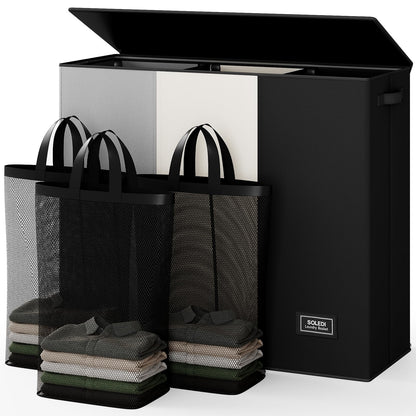 3-Section Large Laundry Hamper with Lid