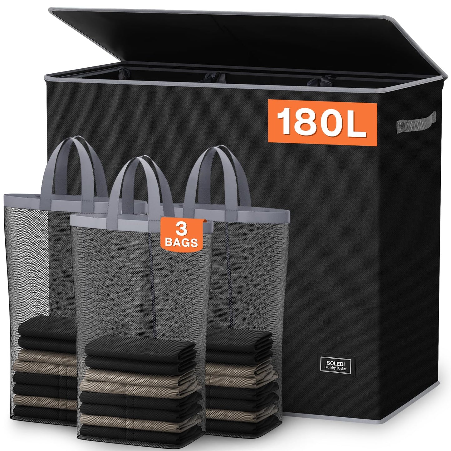 3-Section Large Laundry Hamper with Lid