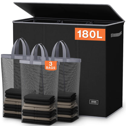 3-Section Large Laundry Hamper with Lid