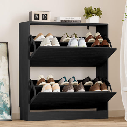 Wooden Shoe Cabinet with Flip Drawers