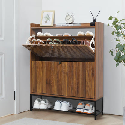 Fluted Shoe Storage Cabinet with Flip Drawers