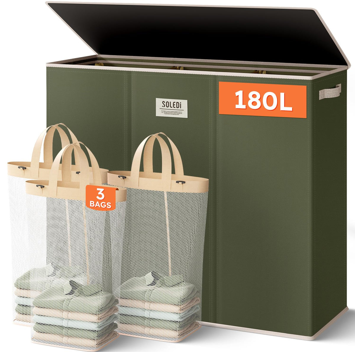 3-Section Large Laundry Hamper with Lid