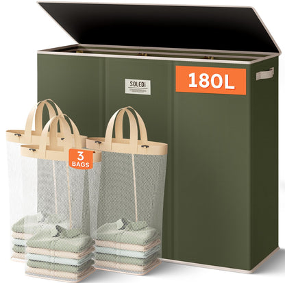 3-Section Large Laundry Hamper with Lid
