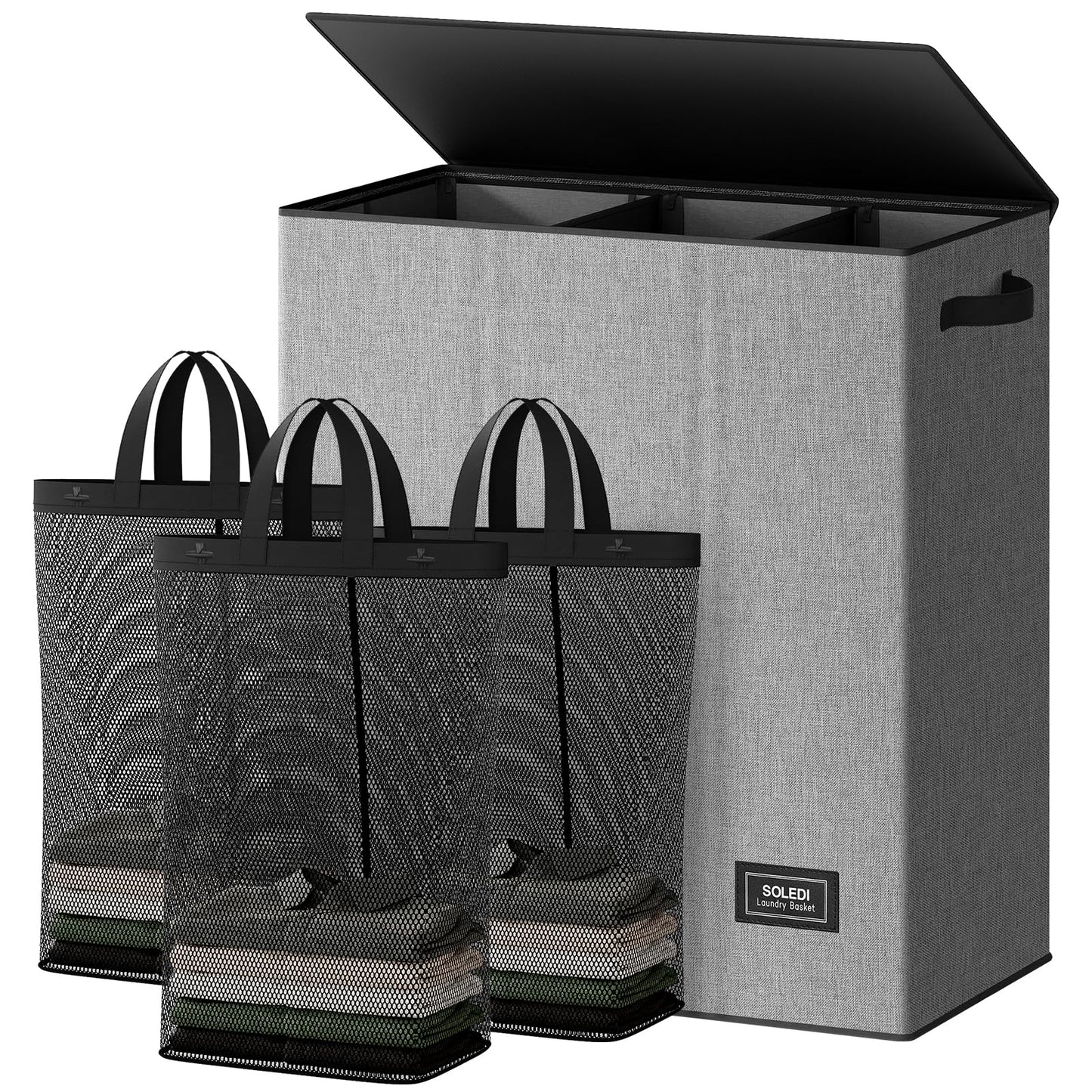 3-Section Large Laundry Hamper with Lid