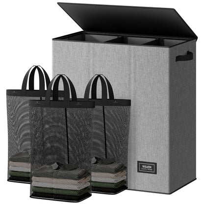3-Section Large Laundry Hamper with Lid