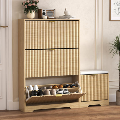 Fluted Shoe Cabinet with Flip Drawers