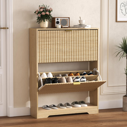 Fluted Shoe Cabinet with Flip Drawers