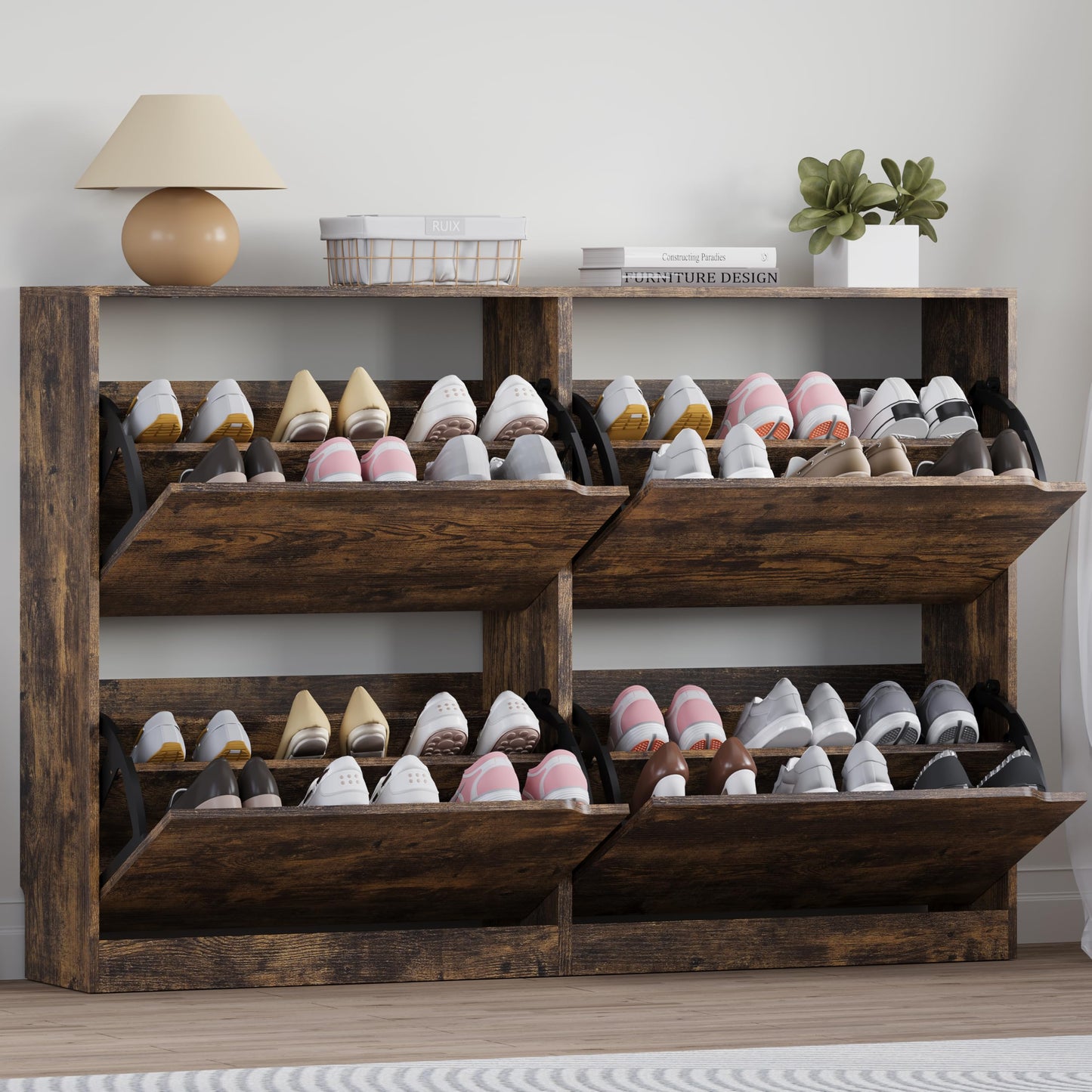 Wooden Shoe Cabinet with Flip Drawers