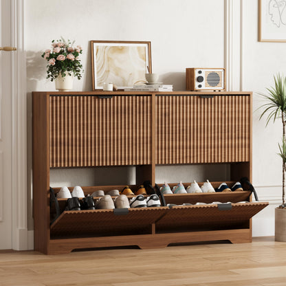 Fluted Shoe Cabinet with Flip Drawers