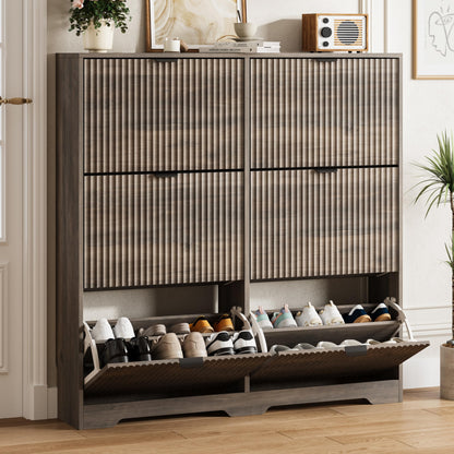 Fluted Shoe Cabinet with Flip Drawers