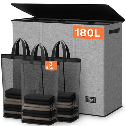 3-Section Large Laundry Hamper with Lid