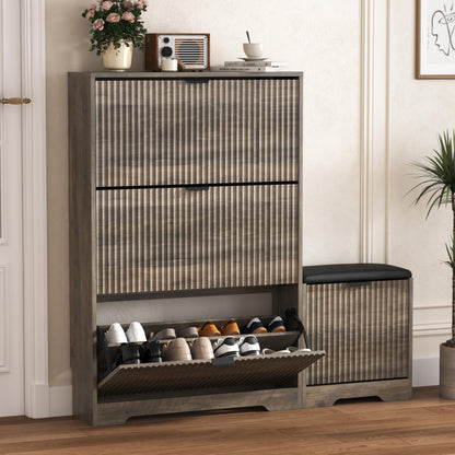 Fluted Shoe Cabinet with Flip Drawers