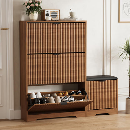 Fluted Shoe Cabinet with Flip Drawers