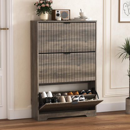 Fluted Shoe Cabinet with Flip Drawers