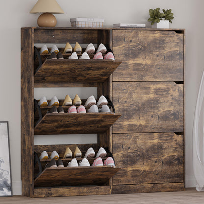 Wooden Shoe Cabinet with Flip Drawers