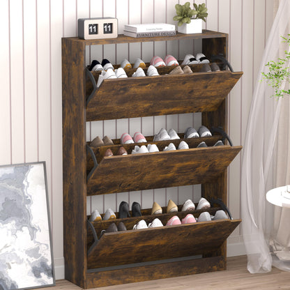 Wooden Shoe Cabinet with Flip Drawers